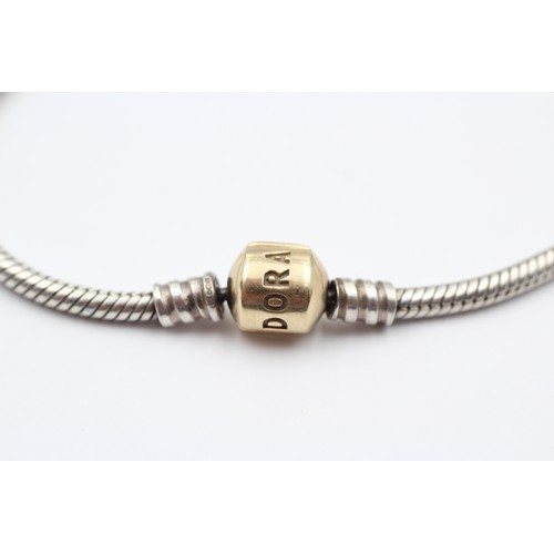 412 - 14ct Gold Clasp & Silver Snake Bracelet By Pandora (14.5g)