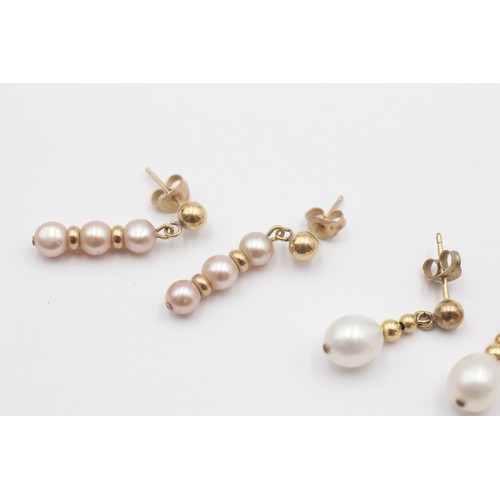 418 - 2 X 9ct Gold Cultured Pearl Drop Earrings (2.9g)