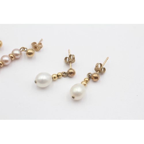 418 - 2 X 9ct Gold Cultured Pearl Drop Earrings (2.9g)