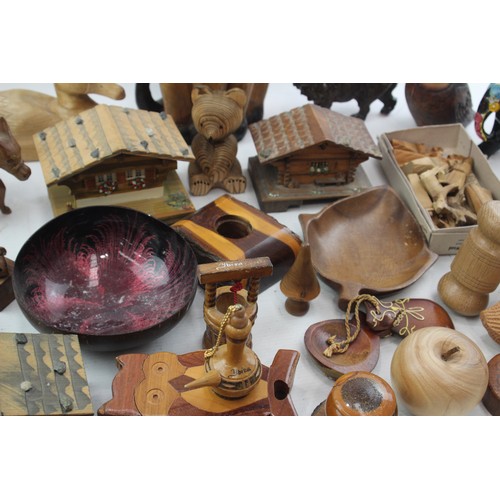 441 - Job Lot Wooden Ornaments Inc Carved, Religious, Animals, Music Box, Etc