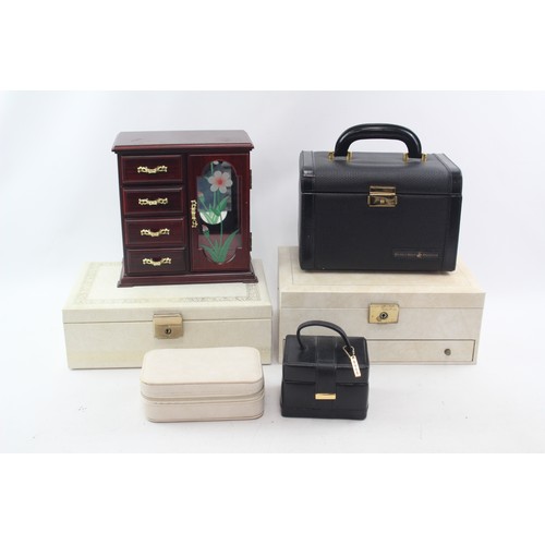 449 - 6 x Assorted Jewellery Boxes Inc Wooden, Leather, Travel, Display, Etc