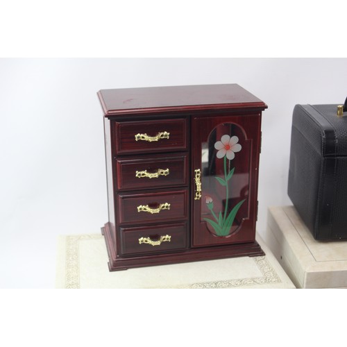 449 - 6 x Assorted Jewellery Boxes Inc Wooden, Leather, Travel, Display, Etc