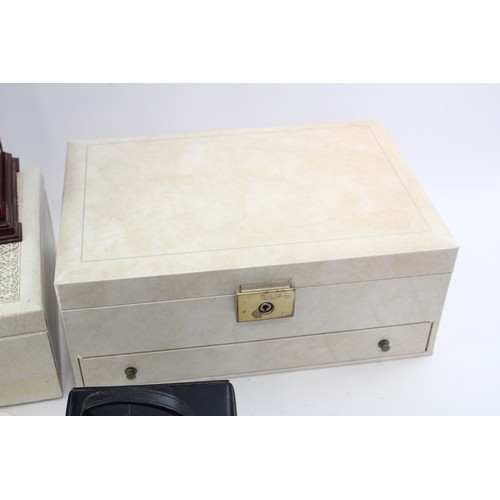 449 - 6 x Assorted Jewellery Boxes Inc Wooden, Leather, Travel, Display, Etc