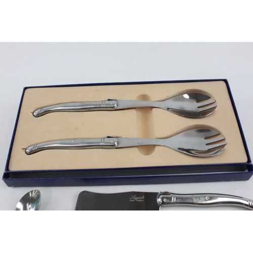 473 - 8 x Laguiole/Inox Kitchenalia Inc Teaspoons, Cleaver & Boxed Salad Servers