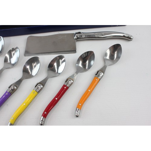 473 - 8 x Laguiole/Inox Kitchenalia Inc Teaspoons, Cleaver & Boxed Salad Servers