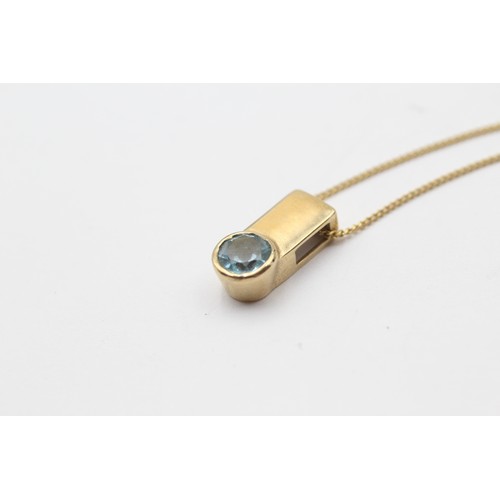 470 - 9ct Gold Blue Topaz Pendant Necklace (2.6g)