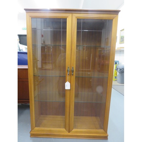 392 - TEAK GLASS DISPLAY CABINET - HEIGHT 127cm  x WIDTH 83cm x DEPTH 33cm