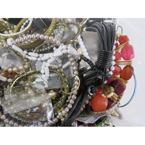 229 - TUB FULL OF COSTUME JEWELLERY INCLUDES NECKLACES, EARRINGS, BROOCHES etc