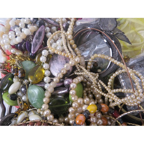 230 - TUB FULL OF COSTUME JEWELLERY INCLUDES NECKLACES, EARRINGS, BROOCHES etc