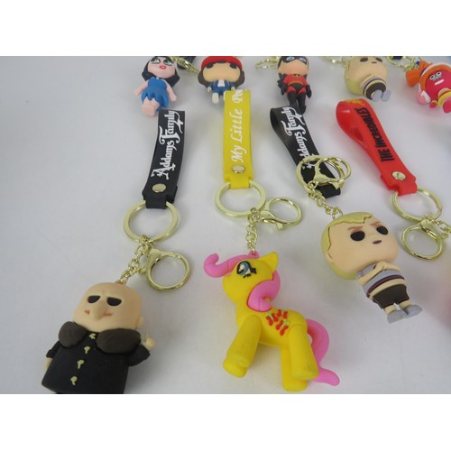 259 - 16 x NOVELTY KEYRINGS INCLUDES TROLLS, MY LITTLE PONY, ADDAMS FAMILY, STRANGER THINGS