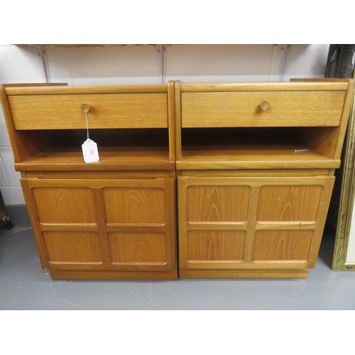 387 - PAIR OF MID CENTURY NATHAN PARKER KNOWLES SQUARES TEAK BEDSIDE CABINETS- HEIGHT 75cm x WIDTH 51.5cm ... 