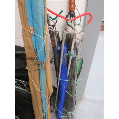 288C - JOBLOT OF FISHING RODS, STANDS, NETS, FOLDING CHAIR ETC