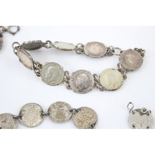 620 - THREEPENCE COIN BRACELETS SILVER (6) 1899 Victoria Edward VII George V VI, 97g