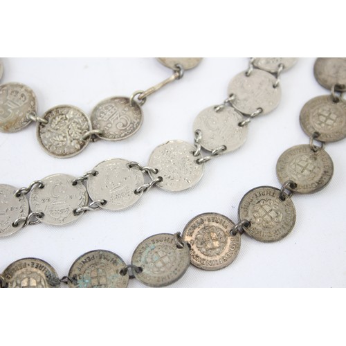 620 - THREEPENCE COIN BRACELETS SILVER (6) 1899 Victoria Edward VII George V VI, 97g