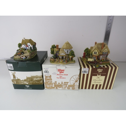 9 - 3 x BOXED LILLIPUT LANE- THE LOBSTER POT, THE TOY MENDERS AND THE CHOCOLATE FACTORY
