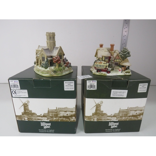 17 - 2 x LILLIPUT LANE BOXED - LEAD KENDLY LIGHT IN WINTER AND CHRISTMAS SHOPPING (BOTH LIGHT UP)
