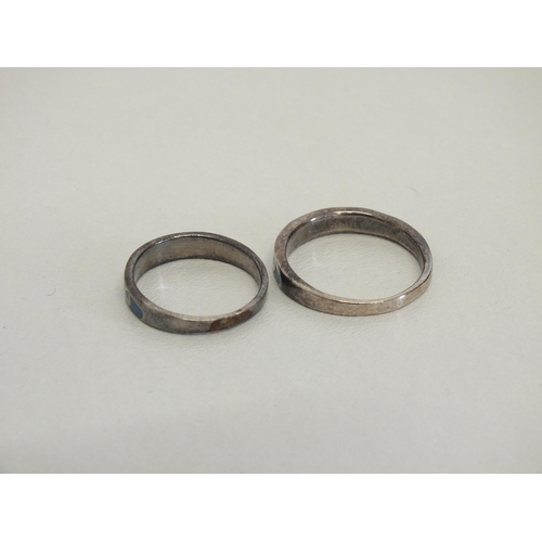 30 - HIS n HERS SILVER and ENAMEL WEDDING BAND RINGS