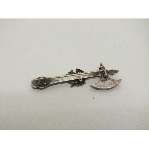 38A - SCOTTISH SILVER AND ABALONE AXE BROOCH IN ANTIQUE JEWELLERY BOX