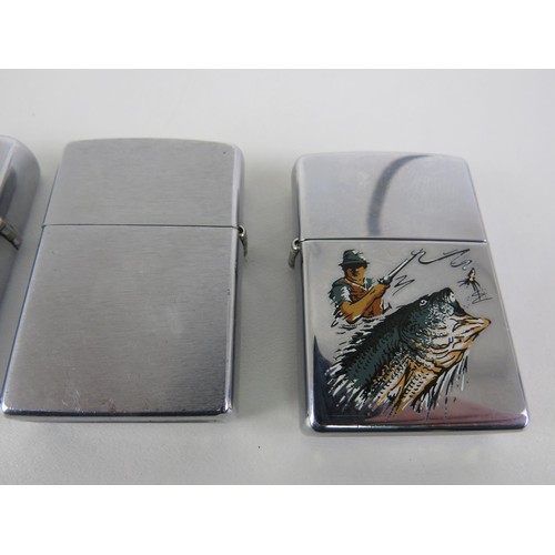 FOUR ZIPPO LIGHTERS INCLUDES FISHING