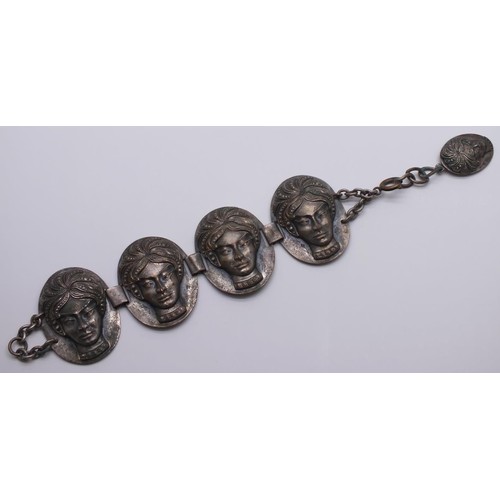 155 - ART DECO SILVER COLOUR LADY HEAD DESIGN GATE BRACELET