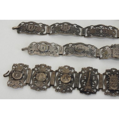 93 - FIVE ART DECO WHITE METAL SOUVENIR BRACELETS INCLUDES FILIGRANE DEPOSE