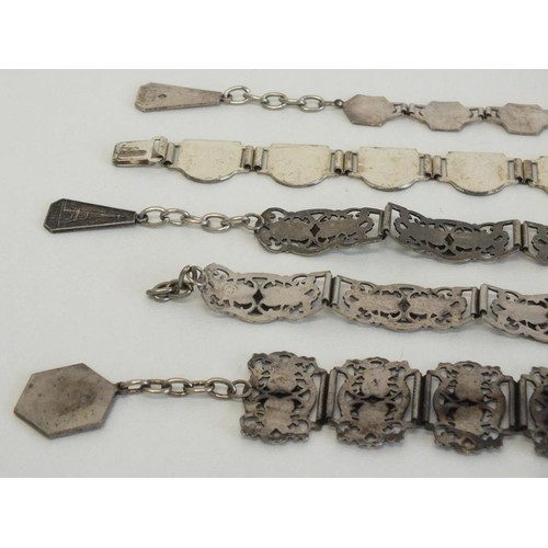 93 - FIVE ART DECO WHITE METAL SOUVENIR BRACELETS INCLUDES FILIGRANE DEPOSE