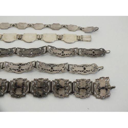 93 - FIVE ART DECO WHITE METAL SOUVENIR BRACELETS INCLUDES FILIGRANE DEPOSE