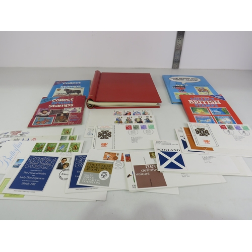 45 - TRAY OF STAMPS, ALBUMS and FIRST DAY COVERS