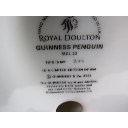 21 - ROYAL DOULTON GUINNESS PENGUIN FIGURINE LIMITED EDDITION NUMBER 0244 OF 950, YEAR 2008, INCLUDES BRO... 