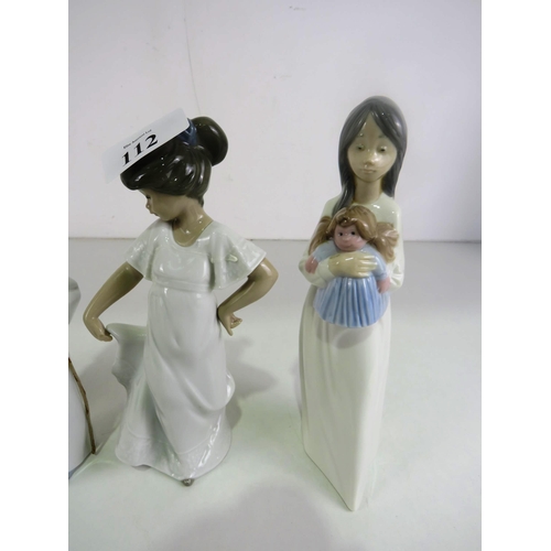 112 - NAO FIGURES- BABY DOLL, PLAYFUL DOG, WALKER AND ONE OTHER