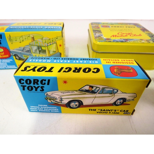 125 - CORGI TOYS TIN AND BADGE 1967 MONTE CARLO WINNER BMC, MINI COOPERS 'S', THE SAINTS CAR VOLVO P.1800,... 