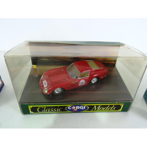 130 - VANGUARD ZODIAC MKII, CORGI RACING CAR BLUE, RACING CAR GREEN, FERRARI 250 GTO, JAGUAR MK11 SALOON, ... 