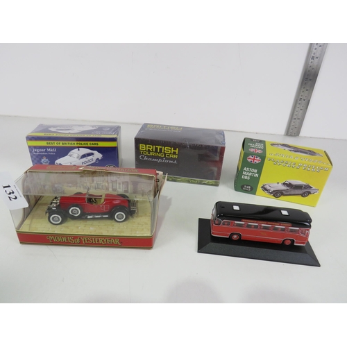 132 - ASTON MARTIN DB5, MIDLAND RED COACH, BRITISH TOURING CAR, JAGUAR MK11 POLICE CAR, STUTY BEARCAT