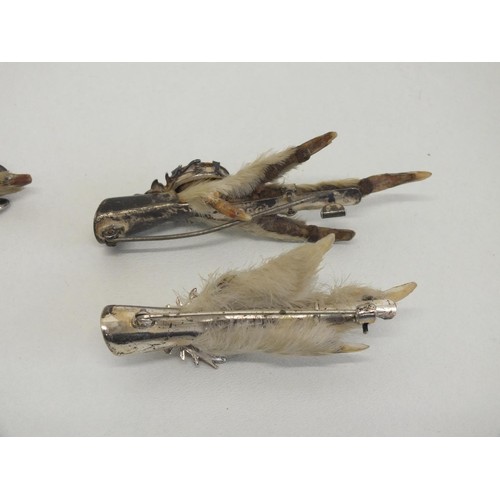 53 - 3 x SILVER MOUNTED GROUSE CLAW BROOCHES - SCOTTISH SILVER HALLMARKS
