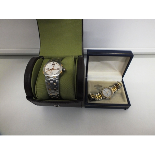3 - 2 x LADIES WATCHES TO INCLUDE 18ct BI METAL MAURICE LE CROIX IN LEATHER BOX AND GENUINE LONGINES QUA... 