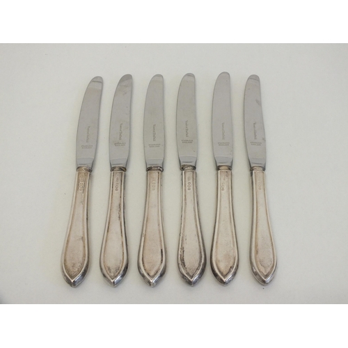 28 - 6 x SILVER HANDLED BUTTER KNIVES- HALLMARKED