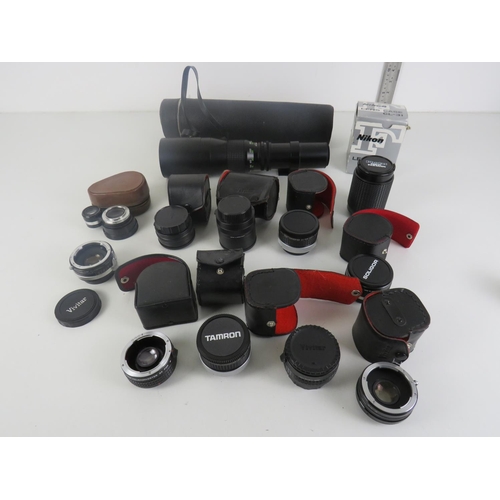 69 - JOB LOT OF ASSORTED CAMERA LENSES INCLUING SOME CASED