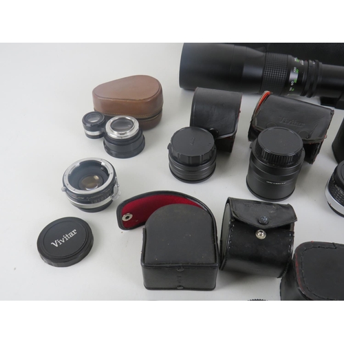 69 - JOB LOT OF ASSORTED CAMERA LENSES INCLUING SOME CASED