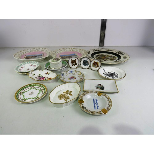 202 - COLLECTION OF PLATES, SAUCERS & PIN DISHES INCLUDES CROWN DERBY, WEDGEWOOD, LIMOGES etc