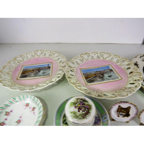 202 - COLLECTION OF PLATES, SAUCERS & PIN DISHES INCLUDES CROWN DERBY, WEDGEWOOD, LIMOGES etc