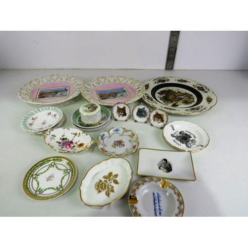 202 - COLLECTION OF PLATES, SAUCERS & PIN DISHES INCLUDES CROWN DERBY, WEDGEWOOD, LIMOGES etc