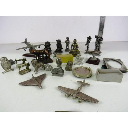 212 - METAL COLLECTABLES INCLUDES LEGENDS OF THE SKY PLANES, FIGURES, MINIATURE ANIMALS, BRASS BUDDHA etc