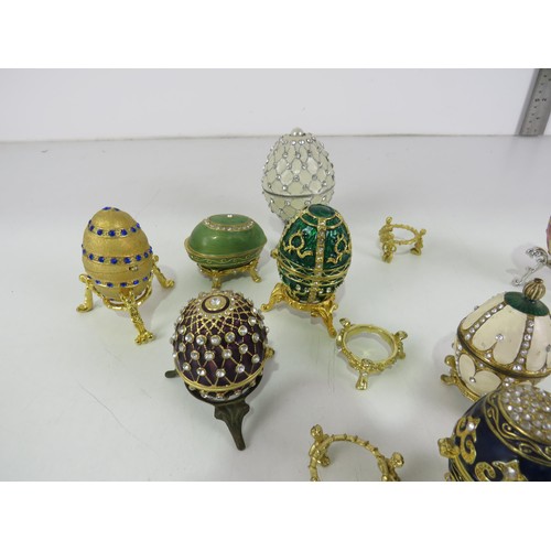 217 - 8 x ENAMEL EGG SHAPED TRINKET BOXES INCLUDES STANDS