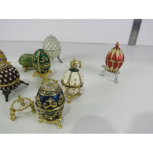 217 - 8 x ENAMEL EGG SHAPED TRINKET BOXES INCLUDES STANDS