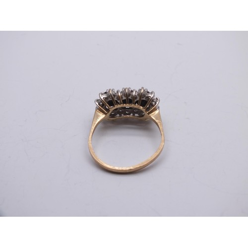 198 - GOLD RING WITH THREE SAPPHIRES & CZ SIZE M
 Weight 2.6g