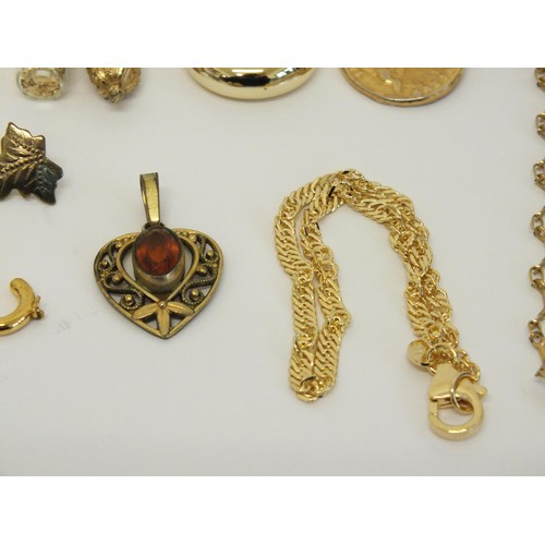 88 - JEWELLERY INCLUDES EXPANDING BABY BANGLE, RING, NECKLACES etc and A VIAL OF GOLD FLAKES