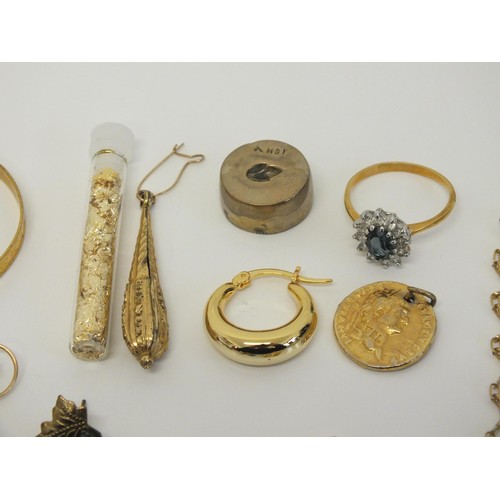 88 - JEWELLERY INCLUDES EXPANDING BABY BANGLE, RING, NECKLACES etc and A VIAL OF GOLD FLAKES