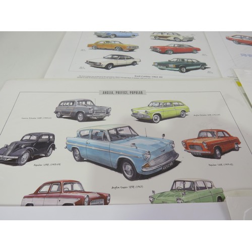 156 - FORD MOTOR CAR PRINTS, CORITNA ANGLIA, CAPRI ESCORT ETC- APPROXIMATELY 12