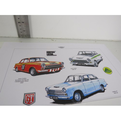 156 - FORD MOTOR CAR PRINTS, CORITNA ANGLIA, CAPRI ESCORT ETC- APPROXIMATELY 12