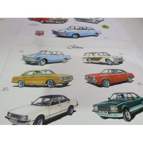 156 - FORD MOTOR CAR PRINTS, CORITNA ANGLIA, CAPRI ESCORT ETC- APPROXIMATELY 12